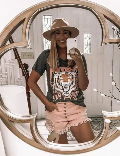 Vista 3 de Camisetas gráficas para mujer, de manga corta y cuello redondo, para el verano