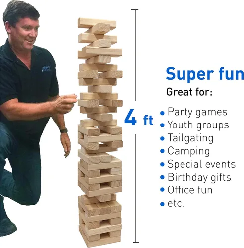 Vista 4 de easyGO grandes bloques de madera Stack & Tumble gigante Stacking & Tumble Tower Juego, Stacks a más de 4 pies de altura.