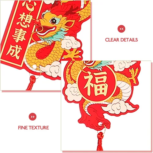 Vista 7 de VILLCASE 6 piezas de adornos de año nuevo chino 2024 año del dragón colgante tradicional de la suerte mascota zodiaco borla encanto para festival