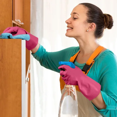 Vista 5 de Cleanbear Reusable Dish Washing Rubber Glove Set of 3, Household Cleaning Gloves for Washing