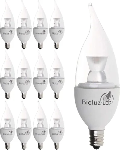 Vista 5 de Bombilla LED Bioluz LED de 40 W con punta de llama, bombillas LED de candelabro regulables, base E12, bombillas de vela de 2700 K, blanco cálido