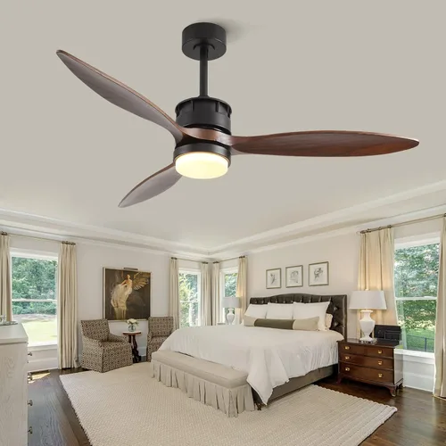Vista 12 de Ventilador de techo de 42 pulgadas con luz, 3 aspas de madera maciza, control remoto, motor de CC silencioso reversible de 6 velocidades, ventilador