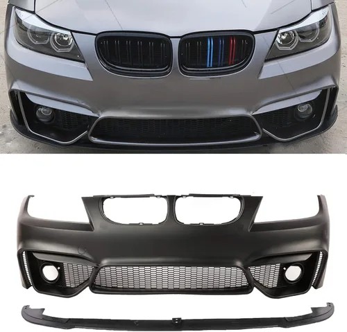 Vista 6 de Parachoques delantero con aspecto M4 M3 F80 compatible con BMW E90 E91 Serie 3 2009-2011 sin orificios PDC con luces antiniebla