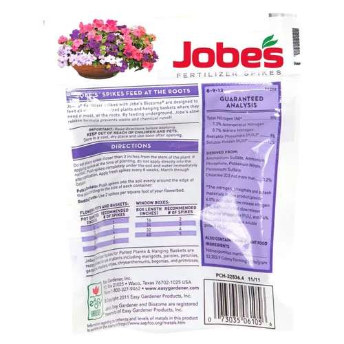 Vista 2 de Jobe's - Picos de fertilizante para plantas con flores 8-9-12 fertilizantes de liberación temporal para cestas colgantes y plantas en maceta, 18
