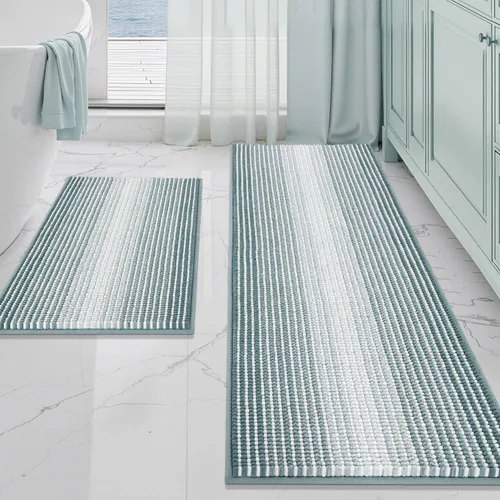 Vista 114 de BSICPRO Tapetes de baño de felpilla, 20 x 32 pulgadas, antideslizantes, absorbentes, suaves, peludos, para baño, lavables a máquina (salvia)