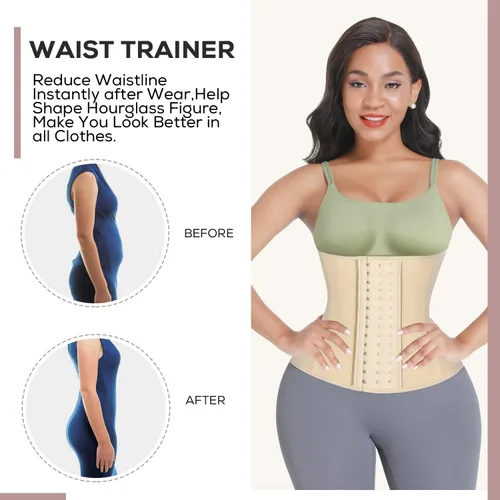 Vista 2 de FeelinGirl Entrenador de cintura para mujer, corsé de látex debajo del busto, modelador de cuerpo, faja deportiva para entrenamiento y cintura