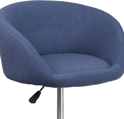 Vista 6 de Flash Furniture Luis - Taburete de bar de tela azul contemporáneo, altura ajustable, con respaldo de barril y base cromada