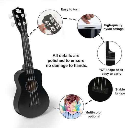 Vista 2 de Ukelele soprano 21"/53cm para niños, principiantes y estudiantes (negro)