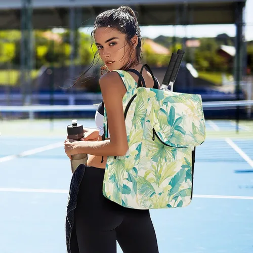 Vista 7 de Tennis Badminton Backpack Cute Sturdy Cartoon Fossa Green Leaf Travel Sports Bag Gym Bag for Women, Men, Teenagers raquetas de tenis