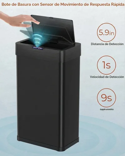 Vista 3 de TLSUNNY Bote de basura con sensor de movimiento de 13.2 galones, cubo de Negro