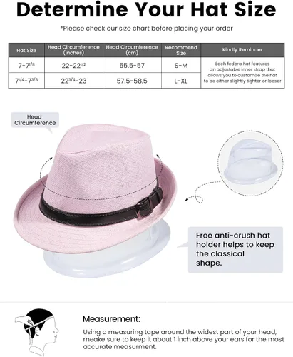 Vista 3 de Simplicity Sombrero de paja Trilby Fedora estilo Panamá con cinturón de cuero