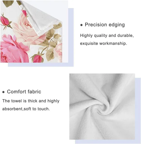 Vista 4 de susiyo Juego de toallas de baño de 3 piezas, suaves y altamente absorbentes, hermosas toallas de baño florales rosas rosas toallas de baño, toallas