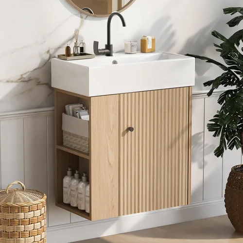 Vista 18 de Harper & Bright Designs Tocador de baño de 21.6" con lavabo, conjunto de tocador independiente de lavabo individual con gabinete de almacenamiento