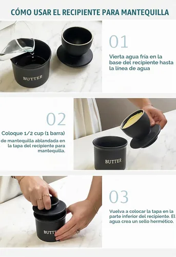 Vista 5 de KooK Recipiente para Mantequilla con Tapa, Mantequilla Suave para Untar, Mantequilla Francesa de Cerámica para Dejar en la Encimera con Línea