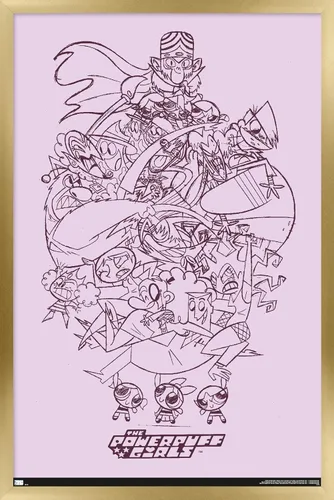 Vista 18 de Trends International Póster de pared de boceto de grupo de chicas superpoderosas, 14.725 x 22.375 pulgadas, versión enmarcada de madera de granero