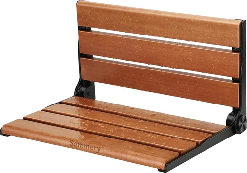 Vista 11 de Asiento de ducha plegable de teca, montado en la pared, banco plegable para espacios pequeños, carga máxima de 380 libras