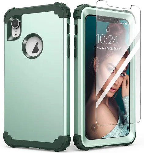 Vista 14 de IDweel Funda para iPhone XR, funda para iPhone XR con protector de pantalla de vidrio templado, 3 en 1, a prueba de golpes, delgada, híbrida, Negro