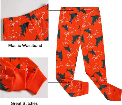 Vista 7 de Benaive Pijama para niños, pijama de algodón para niño, conjunto de pantalones de 4 piezas para niños