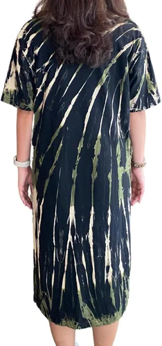 Vista 2 de Liyana & CO. Vestido de teñido anudado para mujer, vestido de manga corta, vestido de verano casual, holgado, maxi vestido con bolsillos