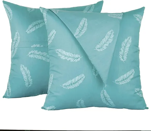 Vista 4 de Rockcloud Juego de 2 fundas de almohada cuadradas decorativas 100% de algodón a rayas, fundas de cojín para sofá, dormitorio, automóvil, 18 x 18 Azul