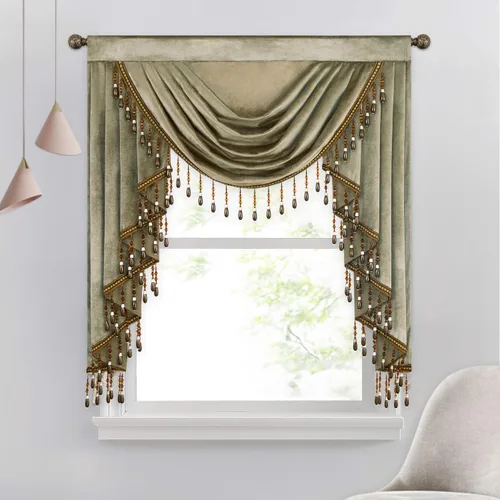 Vista 56 de VOGOL Cenefa de cortinas de terciopelo grueso para dormitorio, cenefas de cascada de lujo con aislamiento térmico dorado para sala de estar formal
