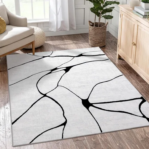 Vista 9 de YIHOUSE Alfombra lavable de 5 x 7 pies, moderna abstracta en blanco y negro, antideslizante, para dormitorio, oficina en casa (abstracto, 5 x 7 pies)