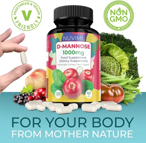 Vista 3 de D Manosa 120 cápsulas - 1000 mg por dosis - Suplemento dietético ayuda a promover la salud del tracto urinario - Defensa natural vegana