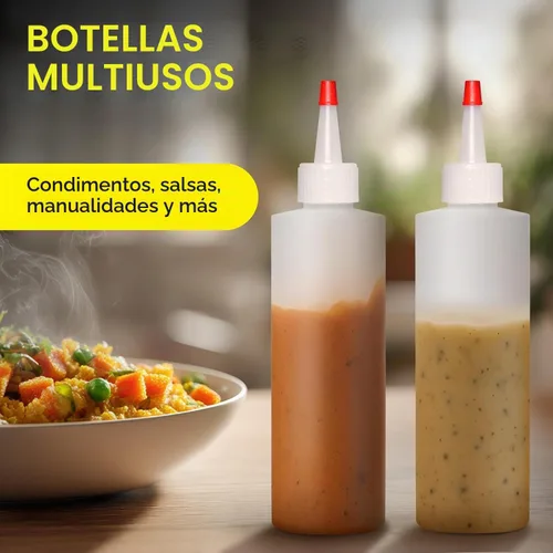 Vista 4 de BRIGHTFROM Botellas exprimibles para condimentos, 8 onzas, tapa superior roja, a prueba de fugas, para salsa de tomate, mostaza, jarabe, salsas