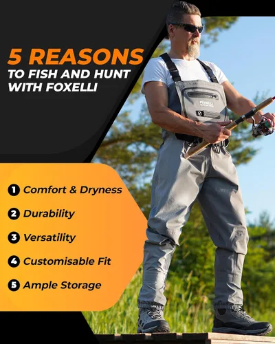 Vista 2 de Foxelli Vadeadores transpirables - Vadeadores de pesca con mosca para hombres y mujeres