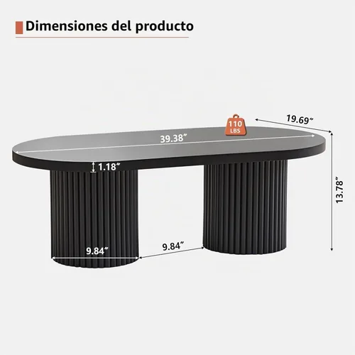 Vista 2 de Mesa de centro pequeña acanalada, mesa de centro de madera ovalada de estilo rústico de mediados de siglo, mesa central moderna estilo bohemio