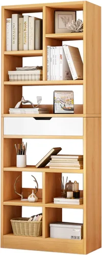 Vista 8 de IOTXY - Estantería de madera con espacios abiertos, 51" de altura, organizador de almacenamiento con 7 cubos y un cajón, estante de piso, color azul