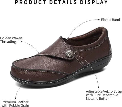 Vista 2 de Geoeleph Mocasines casuales para mujer, mocasines cómodos para caminar, mocasines de cuero para conducir
