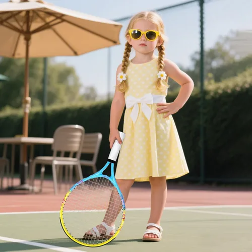 Vista 5 de Raqueta de tenis para niños de 17"-23" para edades de 2-9 años, ligera y duradera, incluye 1 raqueta de tenis para niños pequeños y 1 cintas