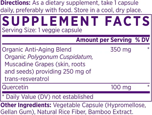 Vista 2 de NAOMI Resveratrol orgánico 250 mg, sin OMG, sin gluten, suplemento antioxidante vegano, apoya la salud cardiovascular y celular, envejecimiento