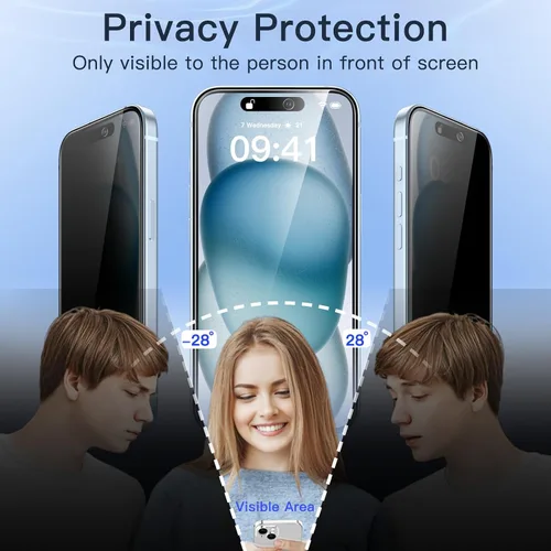 Vista 4 de JETech - Protector de pantalla de privacidad para iPhone 15 Plus de 6.7 pulgadas, película de vidrio templado antiespía con herramienta de fácil