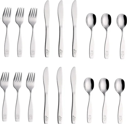 Vista 13 de ANNOVA Cubertería para niños con acabado mate, de alta calidad, de acero inoxidable, tenedores, cucharadas, utensilios para niños, oxidados