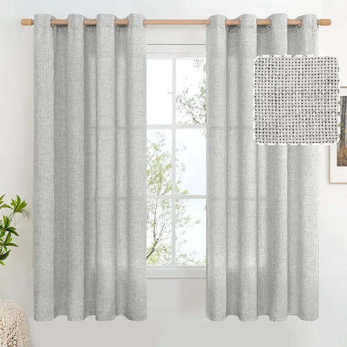 Vista 116 de BGment Cortinas de Lino Beige de 63 Pulgadas de Largo 2 Paneles - Tratamientos para Ventanas con Textura de Arpillera Filtrantes de Luz Cortinas