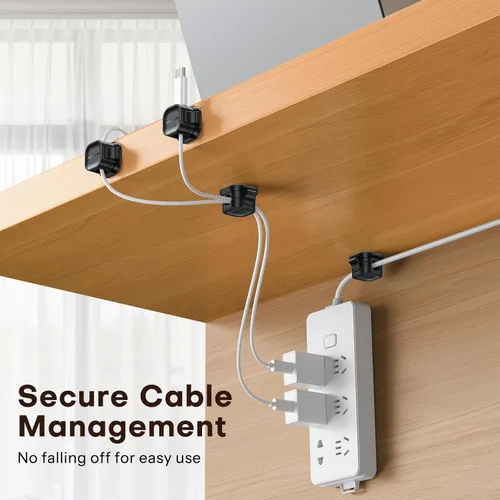Vista 4 de Paquete de 6 organizadores de cables, [1s Lock Dual Spring] Clips adhesivos para cables - OMOTON Cable Holder Clips de alambre, gestión de cables