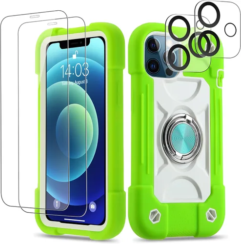 Vista 76 de Funda para iPhone 11 de 6.1 pulgadas con soporte de anillo, con 2 protectores de pantalla de vidrio, resistente a los golpes, resistente a