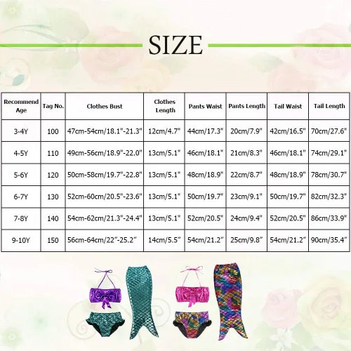 Vista 7 de TFJH E Traje de baño de 3 piezas para niñas y niñas, bikini con cola de pez de 3 a 10 años