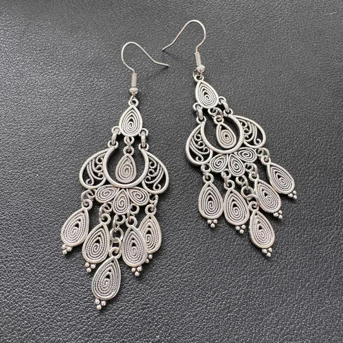Vista 7 de Pendientes colgantes únicos de estilo bohemio vintage con diseño de lágrima de bronce para mujer