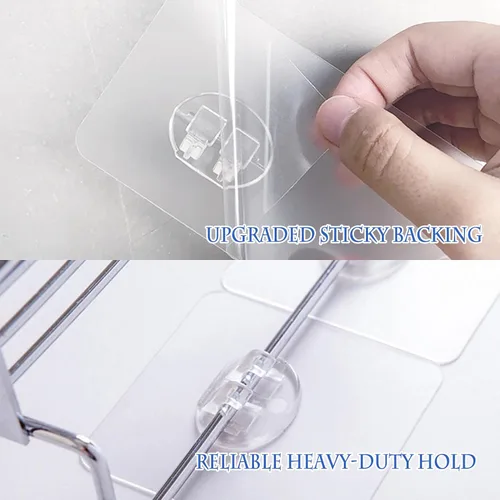 Vista 8 de LeLehome Paquete de 14 ganchos adhesivos de repuesto para regadera, resistentes e impermeables, transparentes, sin perforaciones, para estantes