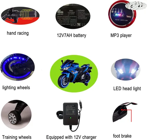 Vista 9 de TAMCO - Motocicleta para niños, motocicleta de 12 V con carreras de mano, freno de pie, rueda ligera, juguetes para niños, bicicleta eléctrica