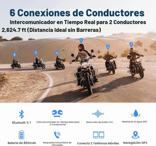 Vista 2 de EJEAS V6 Pro - Auriculares Bluetooth para motocicleta, sistema de comunicación de casco de intercomunicación para 2 conductores con respuesta