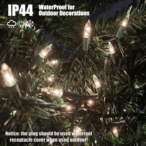 Vista 3 de HISHINY Luces de Navidad 100 Unidades Luces Transparentes para Árbol de Navidad en Cadena con Cable Verde para Decoraciones de Navidad al Aire Libre