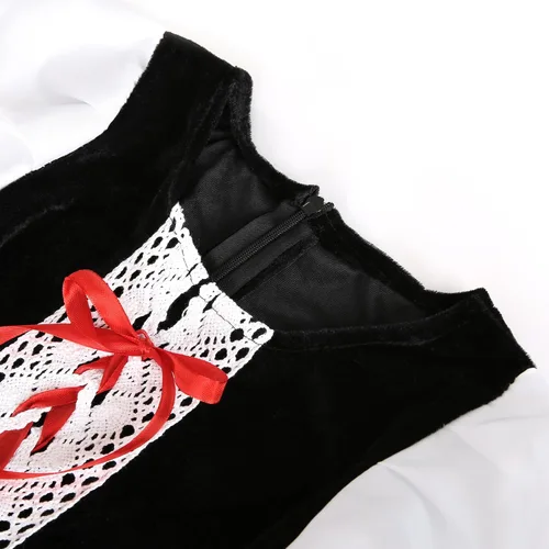 Vista 4 de Disfraz de Caperucita Roja para Niñas, Disfraz de Halloween con capa, diadema, bolsa de calabaza