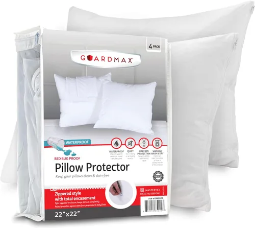 Vista 18 de Guardmax - Protector de almohada resistente al agua y a prueba de chinches - Con zipper - Juego de 2 - Silencioso, Poliuretano, Blanco, Estándar