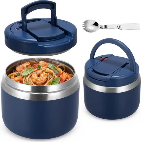 Vista 10 de MAXSO Tarro de comida aislado al vacío de 14 onzas con tapa de hebilla de cuchara, termo de sopa para niños para comida caliente, boca ancha, Negro