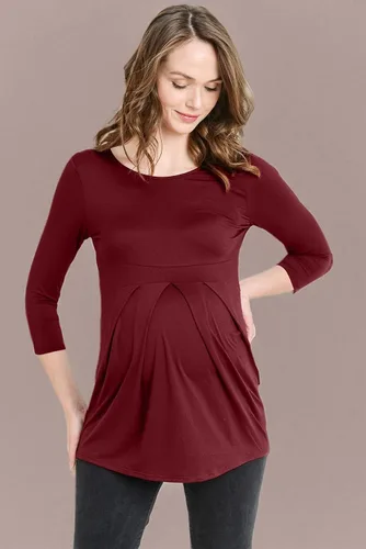 Vista 57 de LaClef - Blusa de maternidad para mujer, cuello redondo, manga 3/4, plisada al frente, estilo peplum