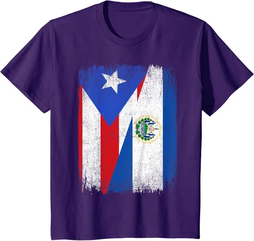 Vista 21 de Camiseta Half Puerto Rico El Salvador Flag Orgullo Salvadoreño Roots